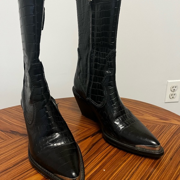 Zara Black Croc-Patterned cowboy Boots - Picture 5 of 6